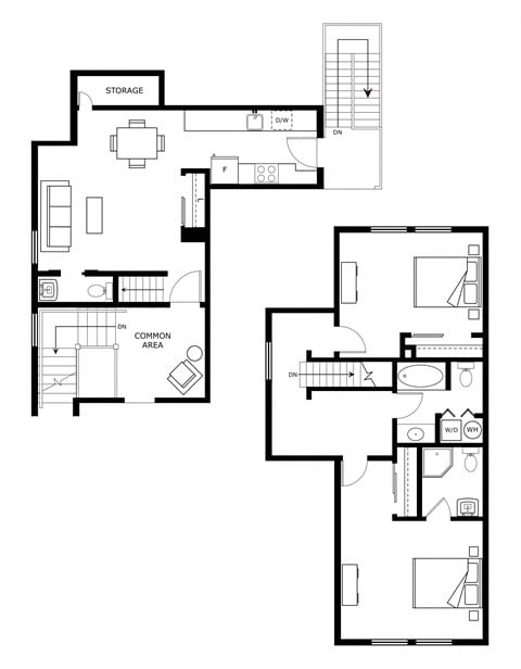 Floor plan for 2 beds, 2.5 baths